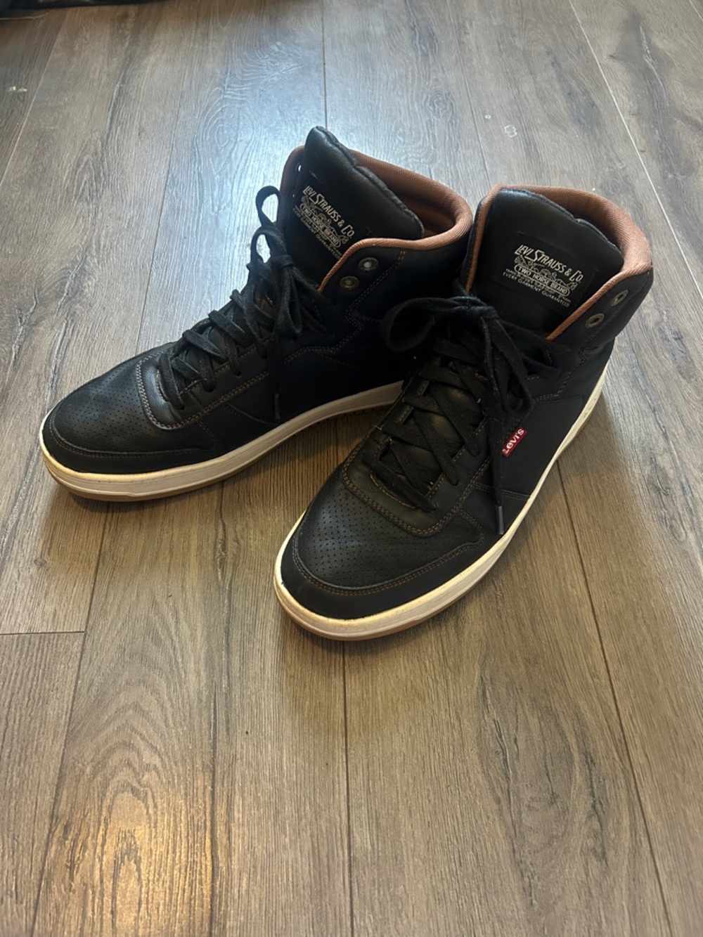 Levi's Men's Black High-Top Sneakers with Brown Trim size 12